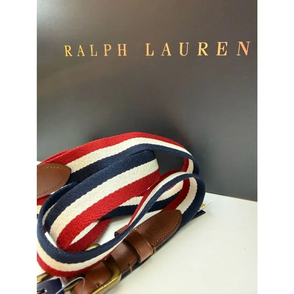 Polo Ralph Lauren Men’s 3X Striped Belt Leather Trim Golf Preppy XXL